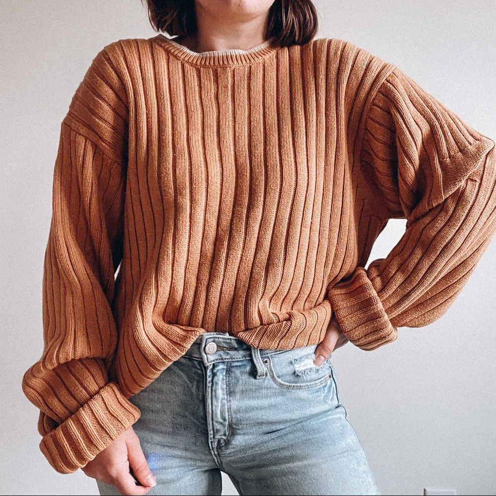 TIMBERLAND | Dark Mustard Yellow Wide Ribbed Chunky Knit Oversized Sweater Sz XL